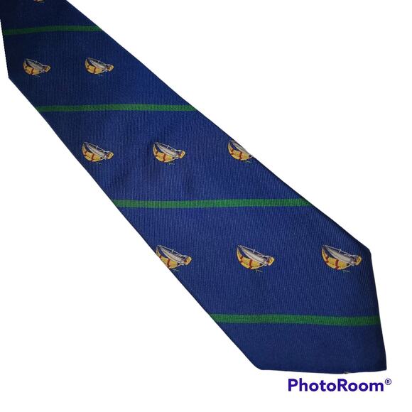 Lands End blue nautical sailboat silk tie - 61" - Picture 2 of 6